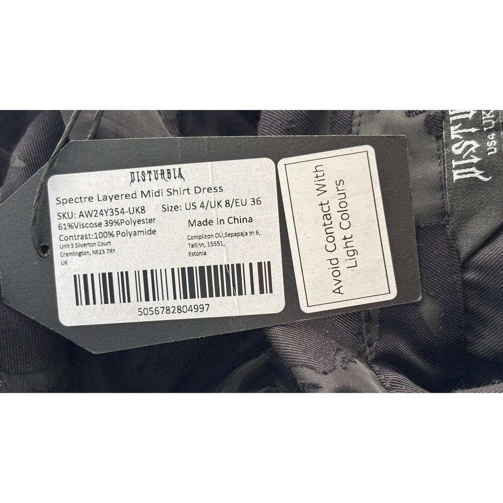 Disturbia Spectre Layered Midi Shirt Dress Black Floral Womens Size 4 New Sheer - Picture 11 of 11